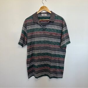 Missoni Sport Space Dye Polo Shirt Brown Blue Green Front Pocket Size XL